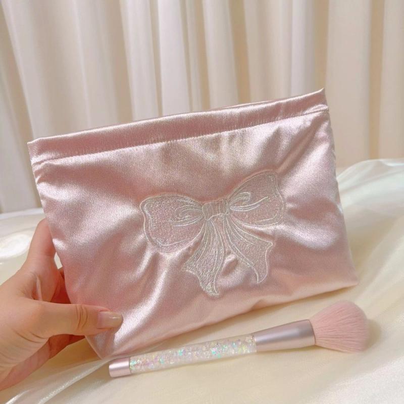 

Bowknot Embroidered Chic Toiletry Bag Portable Makeup Pouch Versatile Travel Cosmetic Bag For Organizer Women Clutch Bag 1PCS