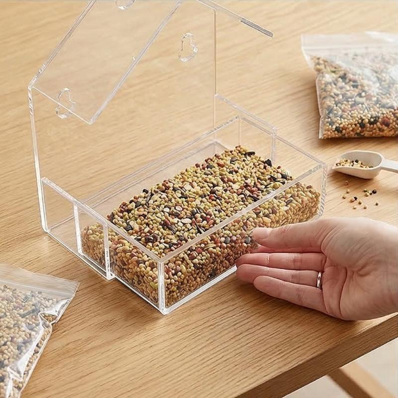 Parrots Feeding Station Double Food Chambers Transparents Container Scratch Proof Secure Cage Attachment