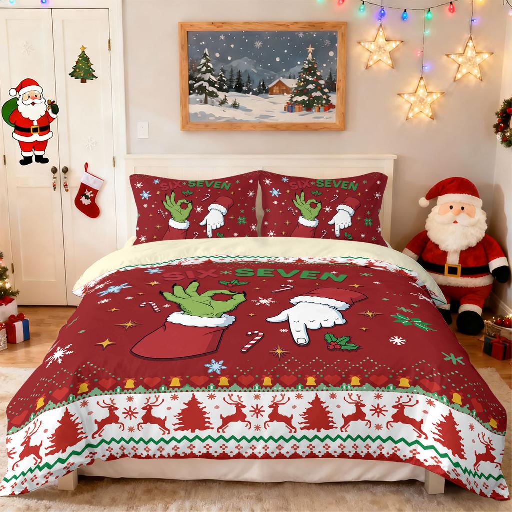 Bed Three-Piece Set Green Hair Monster Hand Pillow Cover Quilt Cover Digital Printing Bedding