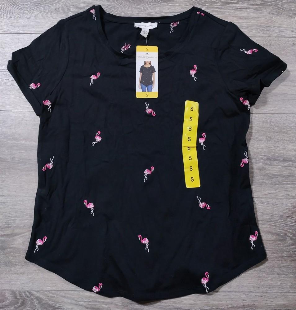 Vintage America Shirt Adult Small Black Flamingos All Over T-Shirt Tee Womens Unisex T-Shirt S