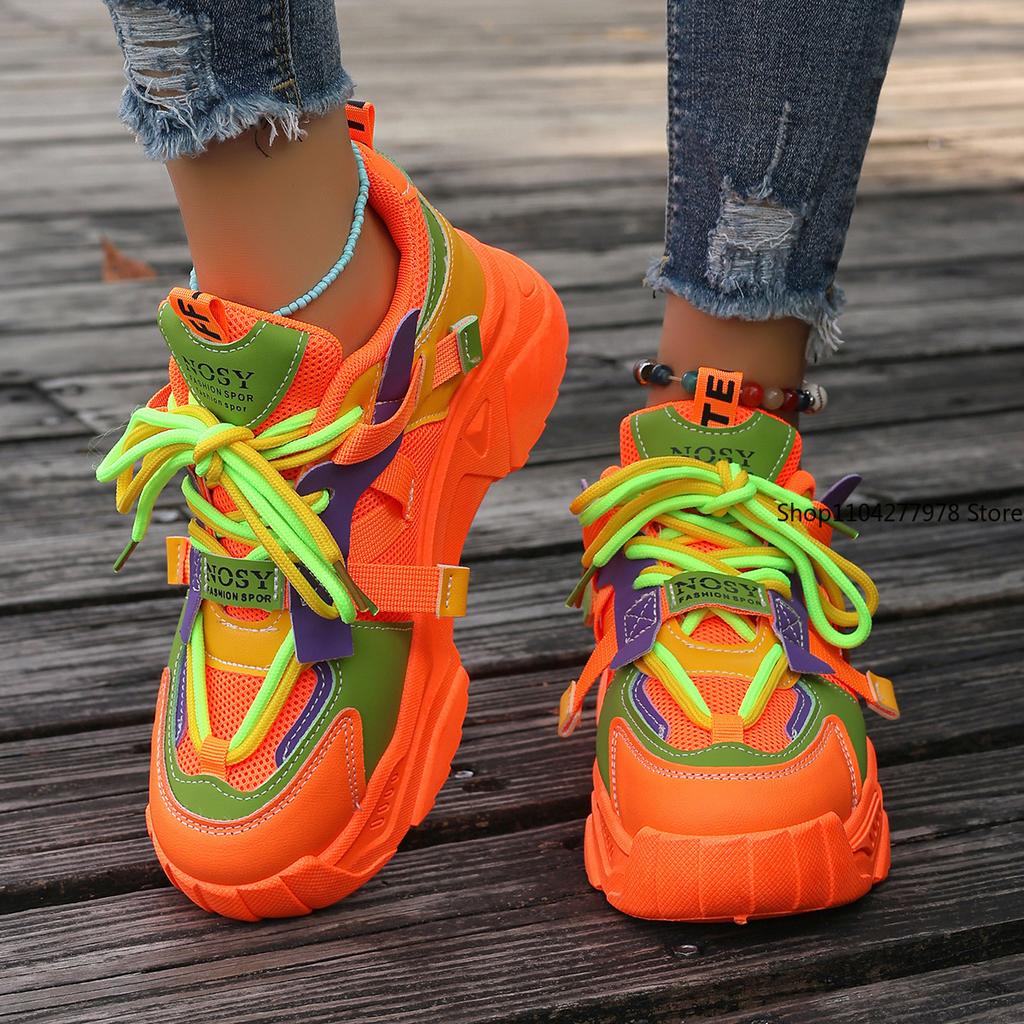 Fashion Women Sneakers Mesh Breathable Platform Sneakers 2025 Women Casual Lace Up Outdoor Women Shoes Low Top Sneakers Zapatos De Mujer