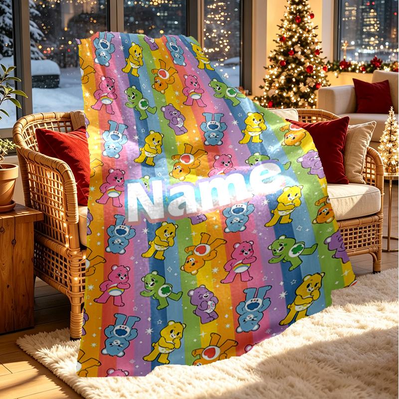 Custom Name Personalized Care Bears Print Blanket, Home Decor, Bedroom, Sofa, Camping, Couch, Gifts for Birthday ChristmasEnthusiasts