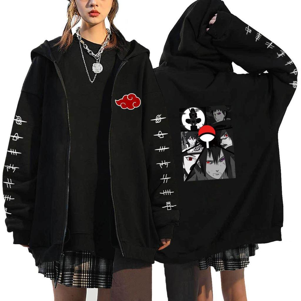 Naruto Men's Cardigan Hooded Sweatshirt Uchiha Itachi Anime Men Women Streetwear Harajuku Akatsuki Hoodies Sweatshirt Clothes