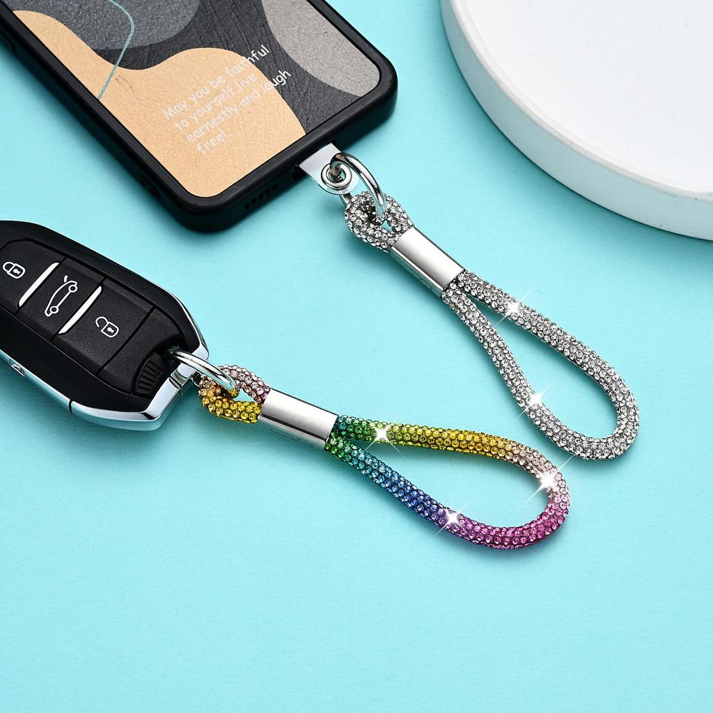 Laccio da polso per telefono con strass alla moda - Portachiavi con ciondolo a diamante anti-smarrimento.