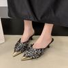 Fashion Pointed Toe Stiletto High Heel Baotou Half Drag Summer New Rhinestone Flower Fairy Wind Metal Head Cold Slippers Outside Wear