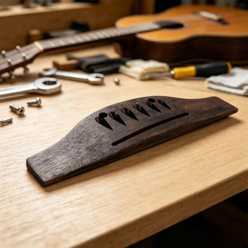 Ebony Wood 6 String Guitar Bridge Replacement Part with Drop Shaped String Holes and Long Bridge Slot for Guitar Repair Maintenance