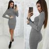 Autumn Winter Women's Fashion Rib Knit Sweater Dress Long Sleeve Turtleneck Stretchable Elasticity Slim Casual Knit Bodycon Sweater Dress
