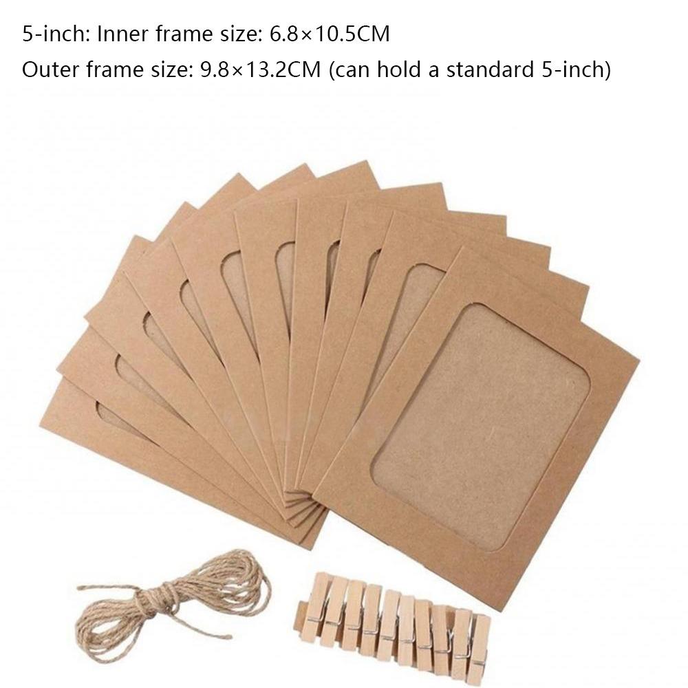 10 Pcs 2M Rope DIY Kraft Paper Picture Frame with Clips Picture Photo Frame  Home