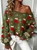 Cozy One-Shoulder Long Sleeve Knit Sweater for Women - Warm Christmas Autumn/Winter Style 2026
