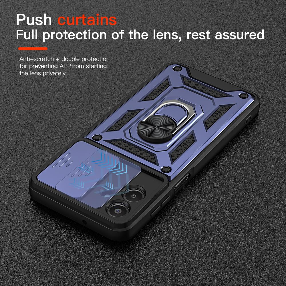 KEYSION Stoßfeste Panzerhülle für Samsung A07 4G Silikon+PC Schiebekamera Objektivschutz Ringständer Handyhülle für Galaxy A07