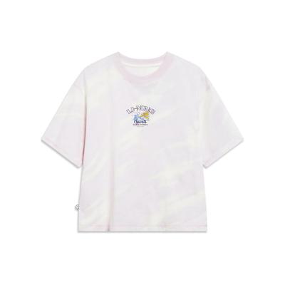Li Ning Eiscreme-Effekt Buchstaben Landschaftsdruck Rundhals-Pullover Kurzarm-T-Shirt Damen Tops Lavendel AHST194-6