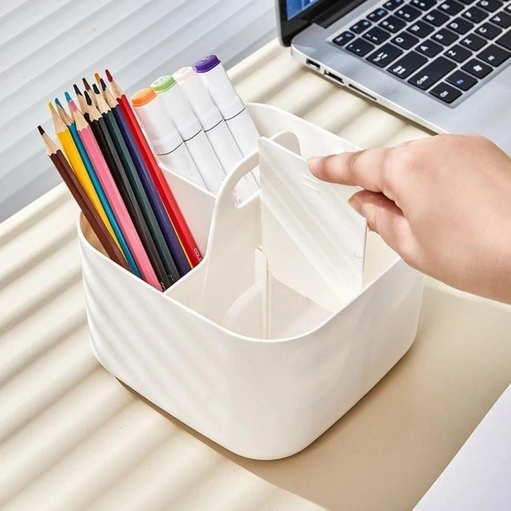 Multi-compartment Cosmetic Organiser with Handle Portable Storage Box Desk Storage Basket Office