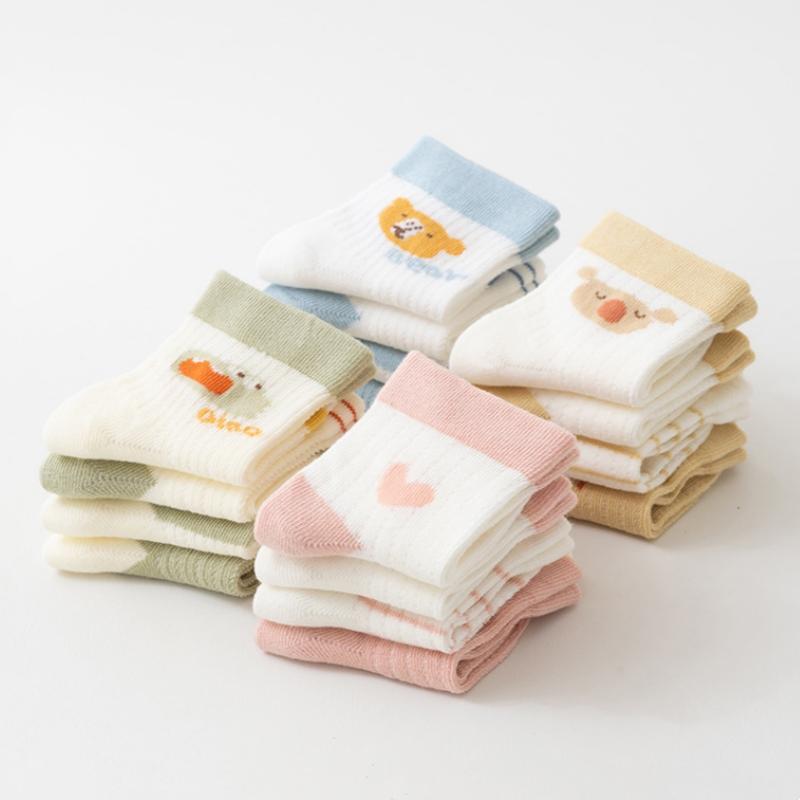 4Pairs/Set Kids Boy Girl Socks Thin Cotton Breathable Mesh Baby Socks Cartoon Soft Children's Socks Summer Home Toddler Baby Sock 0-8Y