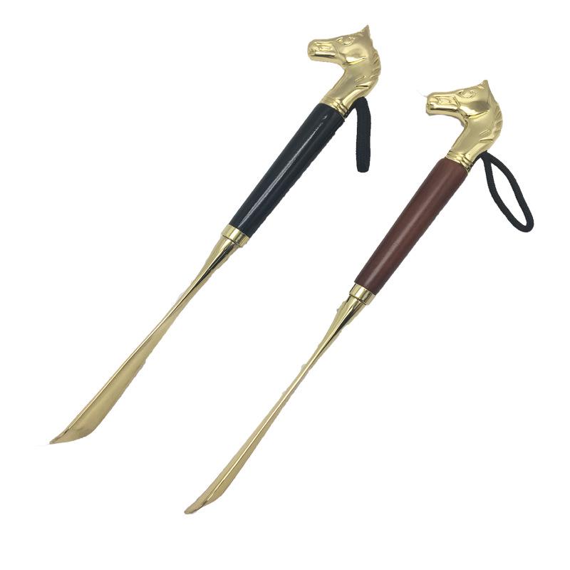 Metal Shoehorn with Lanyard: 32 Cm Horse Head Long Handle for Easy Shoe Lifting