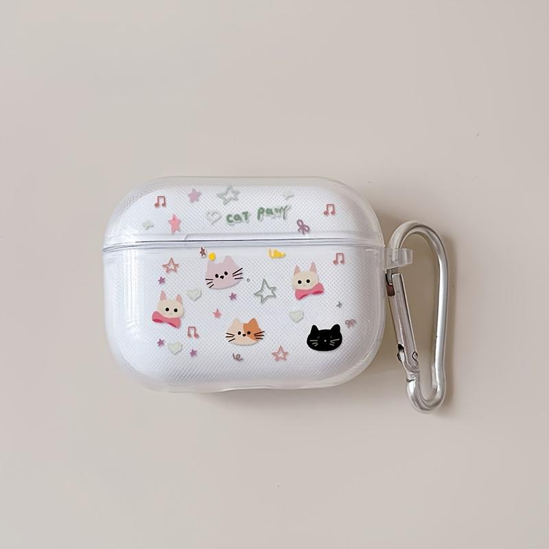 Cute Cartoon Cat Pattern Earphone Case for AirPods Pro3/Pro2/Pro Protective Case for AirPods 4/3/2/1 Transparent TPU Soft Cover