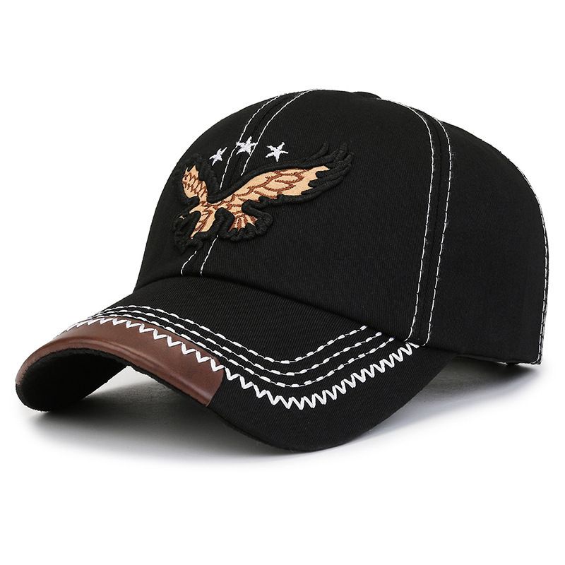 

Men Baseball Cap Minimalist Spring and Summer Stylish Trendy K-style Embroider Eagle Hat Youth All-Matching Peaked Cap Black Adjustable