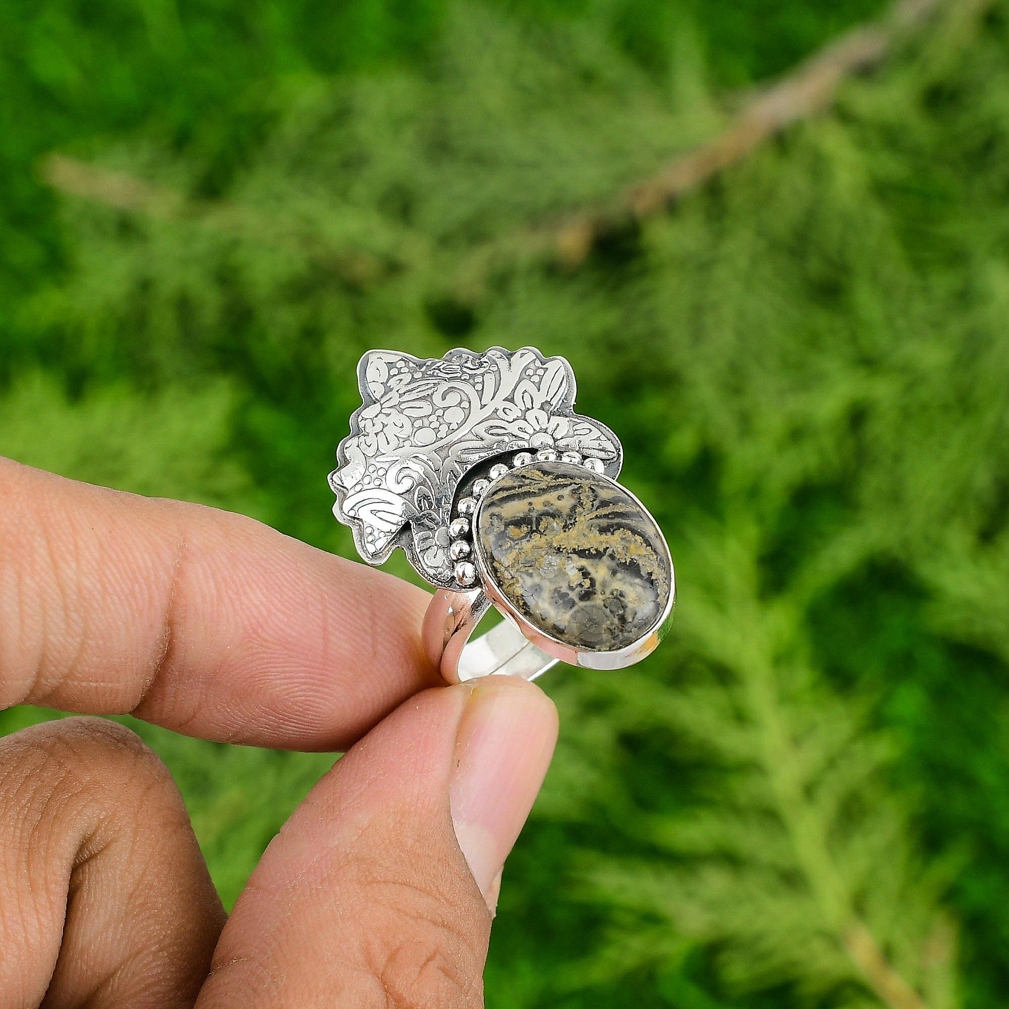 

Сделка ко Дню матери Кольцо-стек из камня Леопардовый Яшма Серебро 925 пробы Adjustable