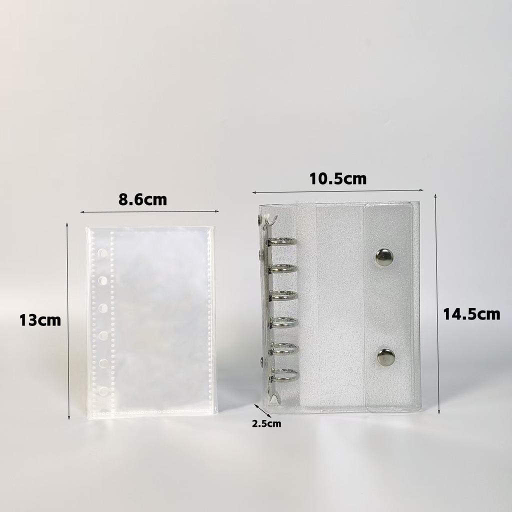 A7 Glitter Double Button Transparent PVC Soft Shell Color 6-hole Metal Clip, Hand Ledger, Photo Album, Loose Leaf Shell, Including 10 Inner Pages