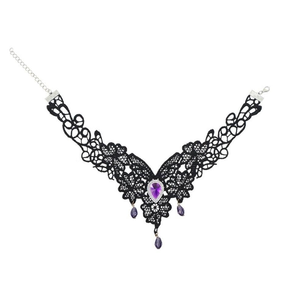 

Pendant Lace Flower Necklace Tassel Halloween Clavicle Choker Cool Halloween Necklace Women фиолетовый