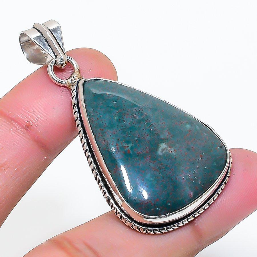 Natural Bloodstone Gemstone Handmade 925 Sterling Silver Pendant 1.97  AP-15106