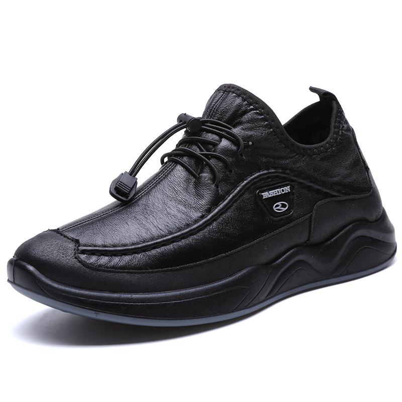 Men's Casual Outdoor Leather Slip-On Shoes, Size 46 – Comfortable Walking Shoes for Middle-Aged and Elderly.