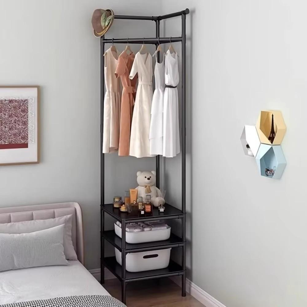 Anti-toppling Floor Standing Shelf Hanging Rod Clothes Organization Rack Shoes Shelf  Bedroom