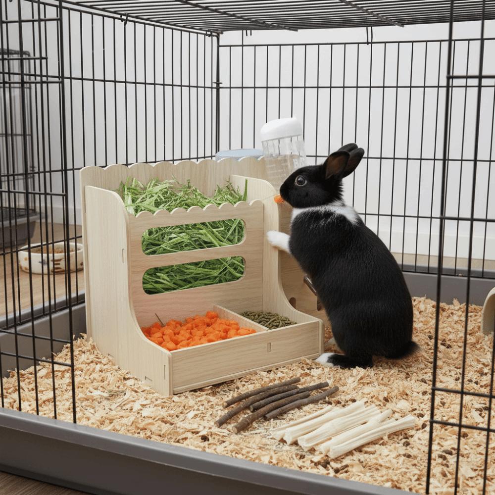 Multi-functional 2 in 1 Rabbit Hay Feeder Detachable with Bottle Rabbit Food Manger Bite Resistant Guinea Pig Feeder Habitat