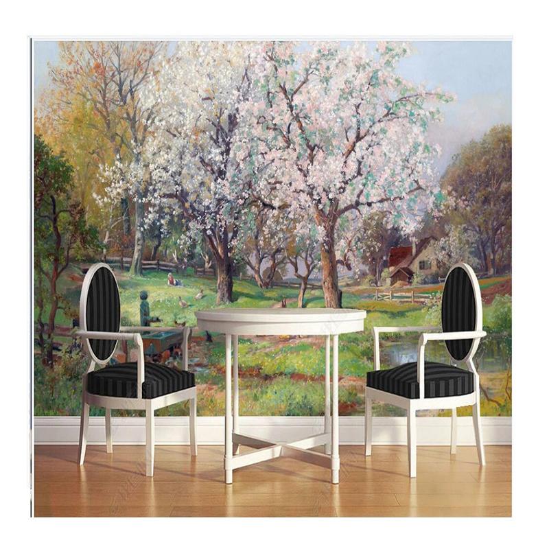 European-Style Landscape Mural Peach Blossoms Wallpaper For Walls Living Room 3d Wallpaper