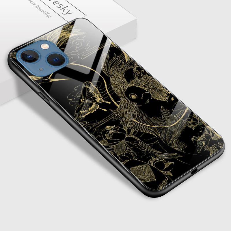 Kryt na telefon z tvrzeného skla pro iPhone Samsung Galaxy Infinix TPU Soft Edge Fashion Luxusní čínský styl nárazuvzdorný kryt