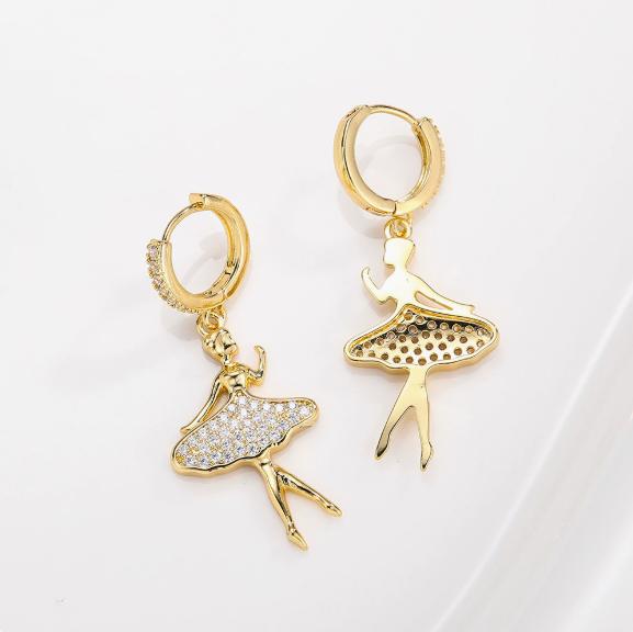 Gold Ballet Dancer Earrings for Women Elegant Crystal Ballerina Hoop Earrings Fashion Dance Jewelry Gift for Girls