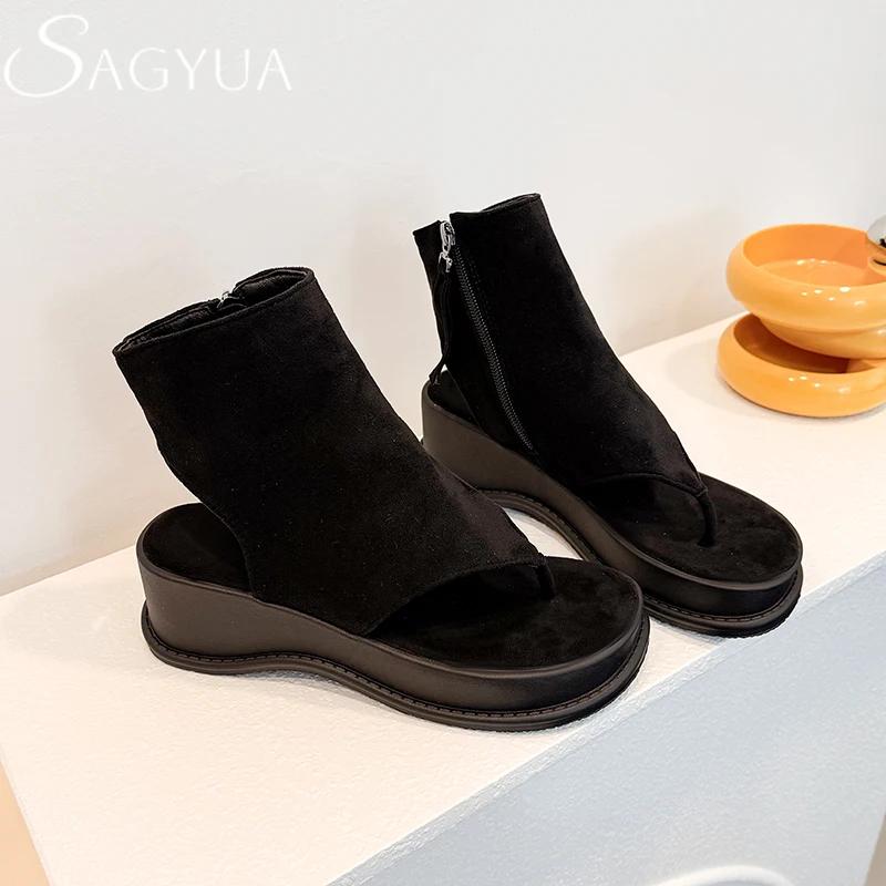 

Мода 2025Платформа Балетки Женские Сандалии Шлепанцы Сланцы С перемычкой Летние Ботильоны На танкетке Обувь Мода Повседневная Пляжная С ремешком на пятке На каблуке До щиколотки 35 чёрный