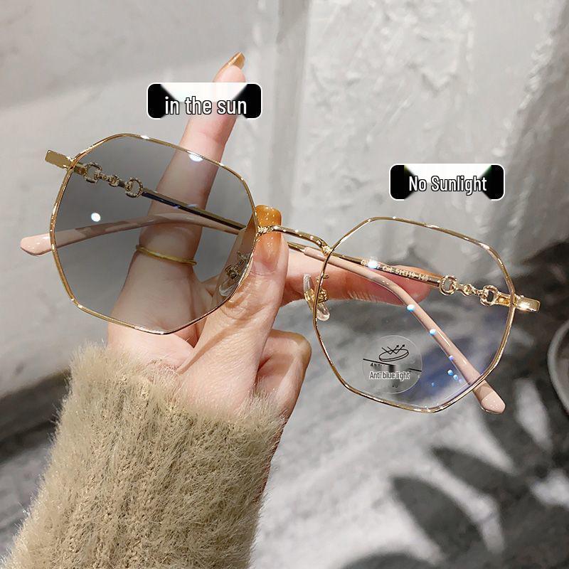 

Женские стильные очки с изменяющими цвет линзами, блокирующие синий свет, с металлической оправой, защищающие от излучения PC Gray Tint 0°