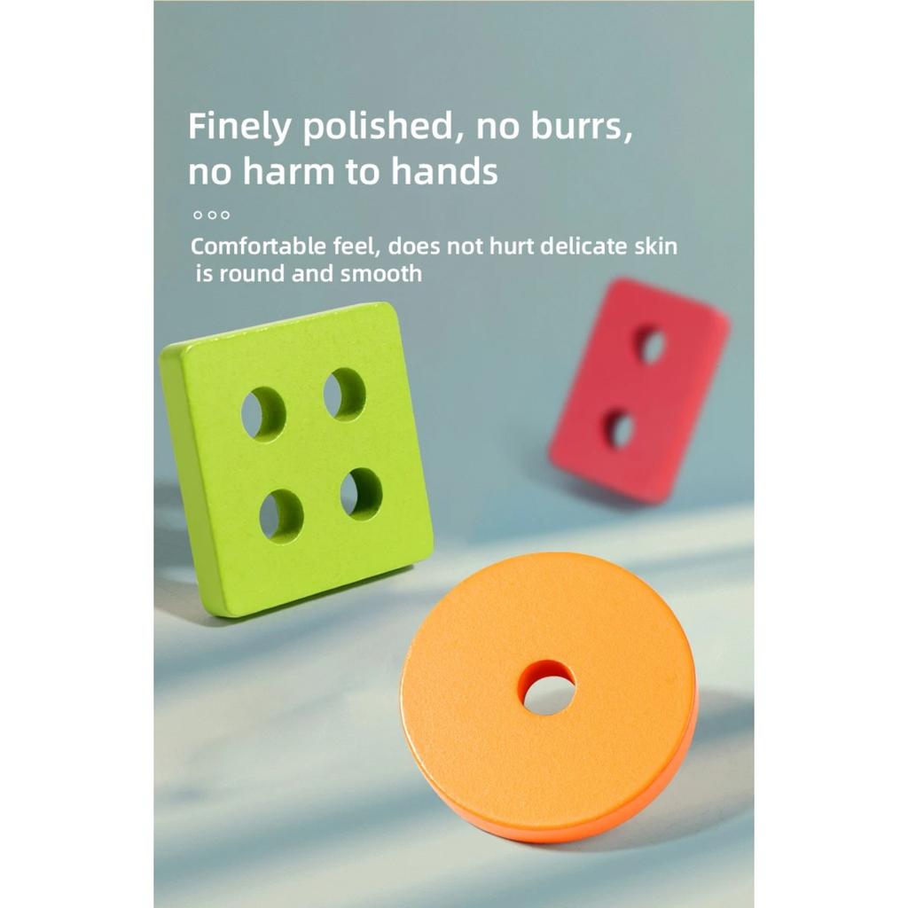 Montessori Toddler Color Sorting Toys 3-in-1 Wooden Shape Stacking Game Early Educational Colorful Learning Activity Blocks