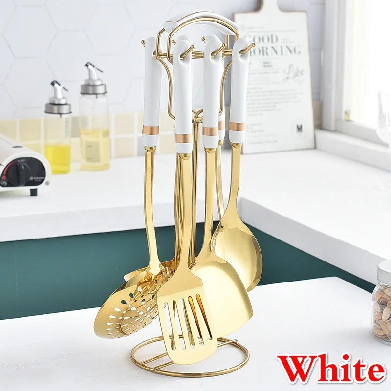 

Кухонная утварь из нержавеющей стали, набор из семи предметов, кухонная утварь, дуршлаг, суповая ложка, кухонная утварь, подарочный набор белый