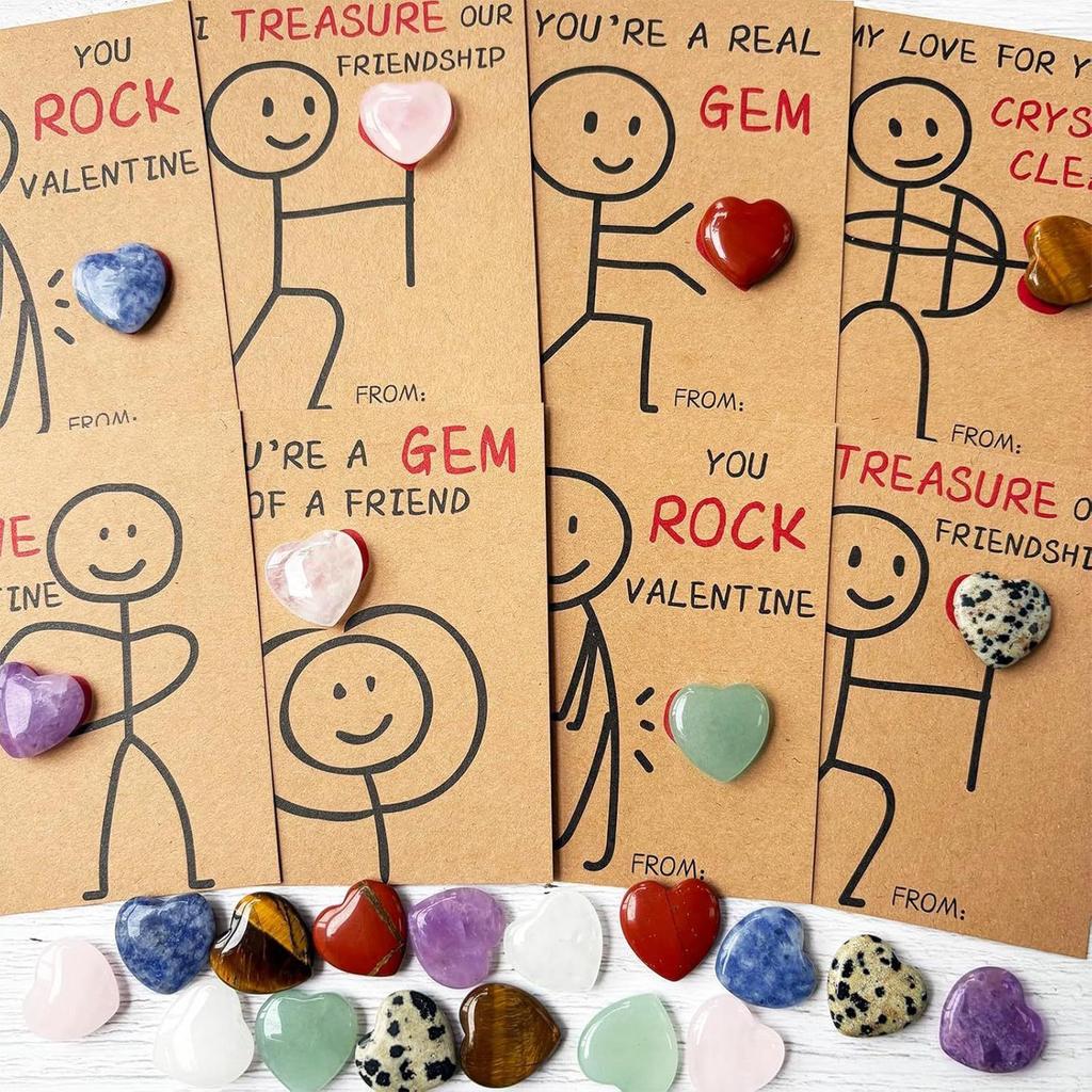 Valentines Cards for Kids Goody Bag Filler with Heart Crystals Gem Cards for Kids Boys Girls Valentines Cards with Heart Crystal