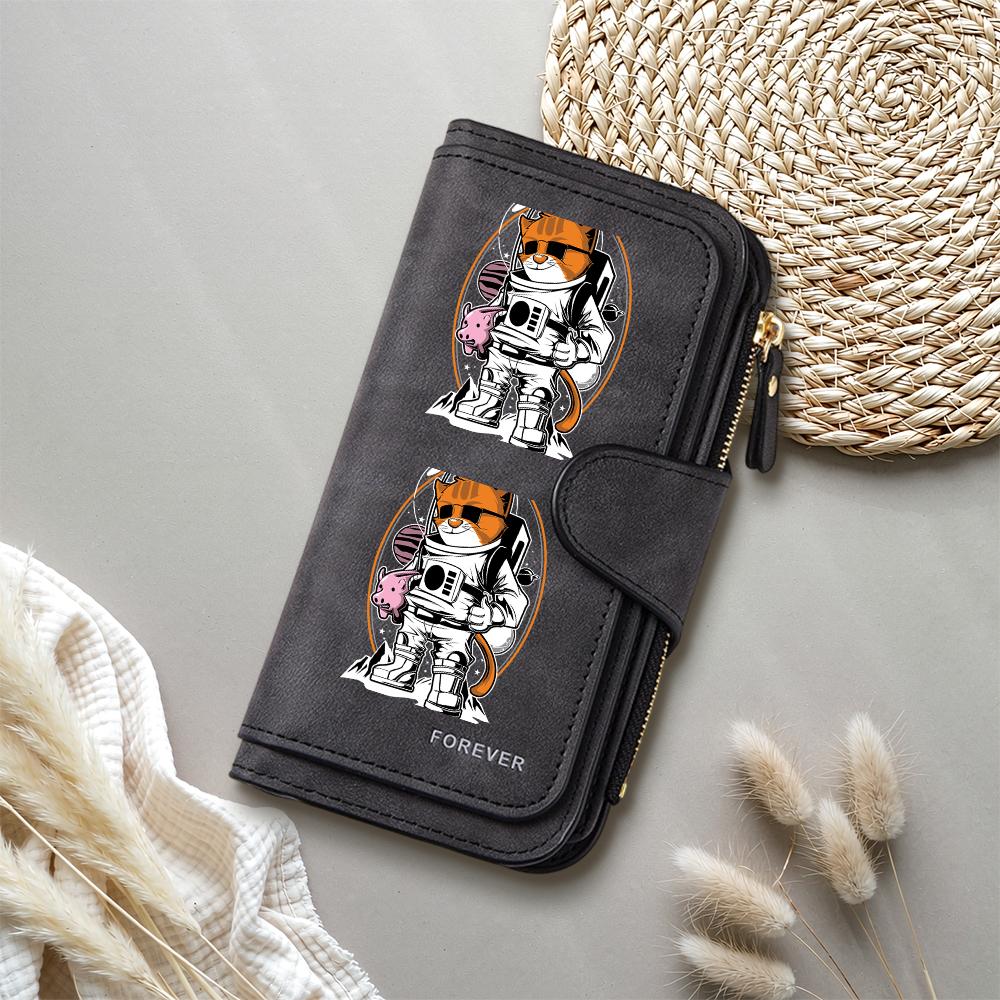 Cute Astronaut Cat Pattern Wallet Casual Fashion Long Purse Portable Card Holder Gift