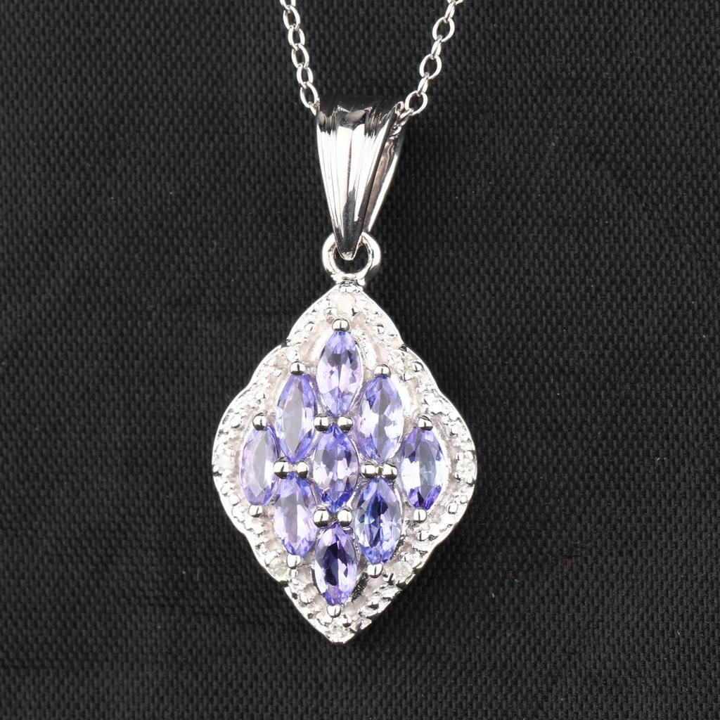 Tanzanite Marquise & White Topaz Pendant 925 Sterling Silver Rhodium