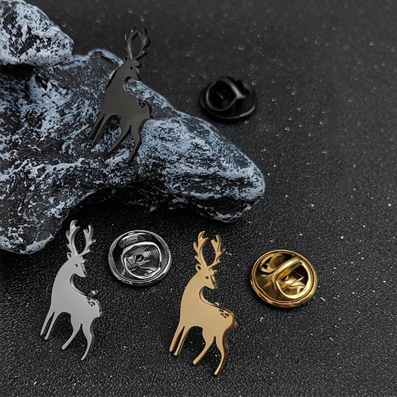 Classic Sika Deer Brooch for Men Stainless Steel Collar Pin for Everyday Use