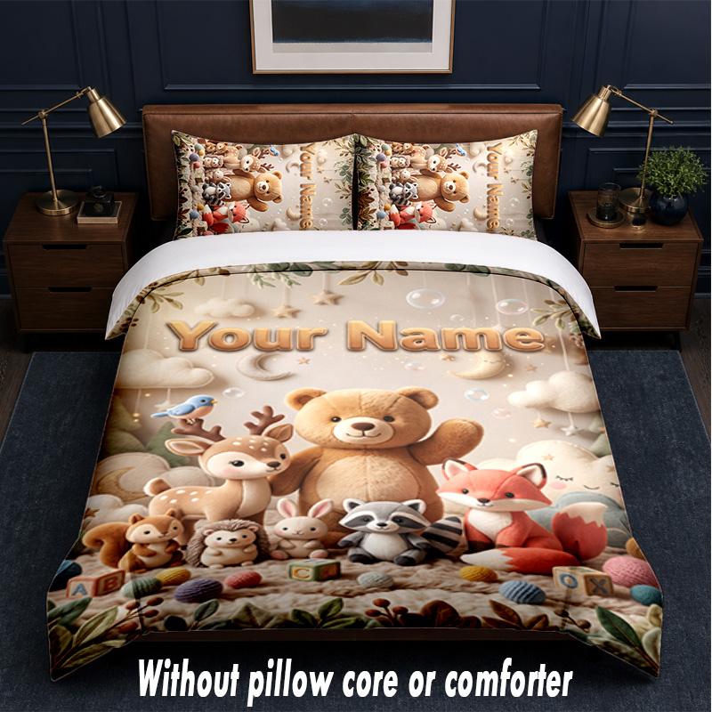 Forest Nature Theme Custom Text Or Name 3Pcs Bedding Set,1 Flat Sheet & 2 Pillowcases Personalized Home Bedding
