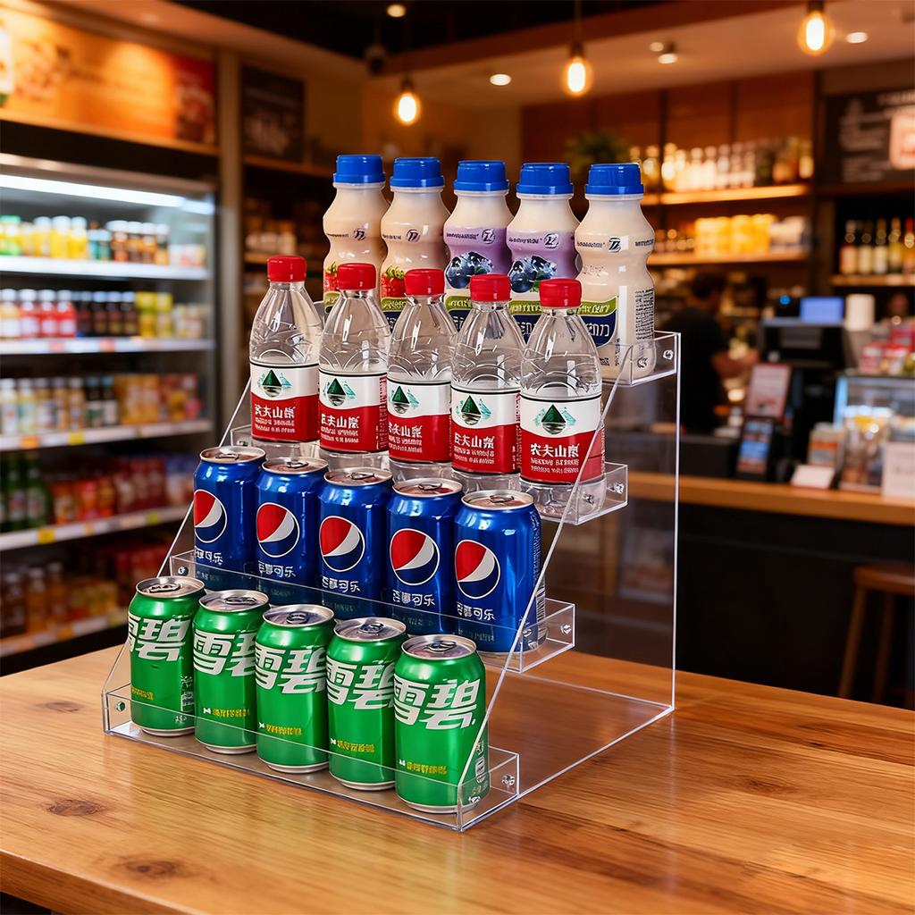 1pc Multi-layer Acrylic Transparent Desktop Beverage Display Organizer, Multifunctional Beer, Cola, Canned Soda, Storage Shelf