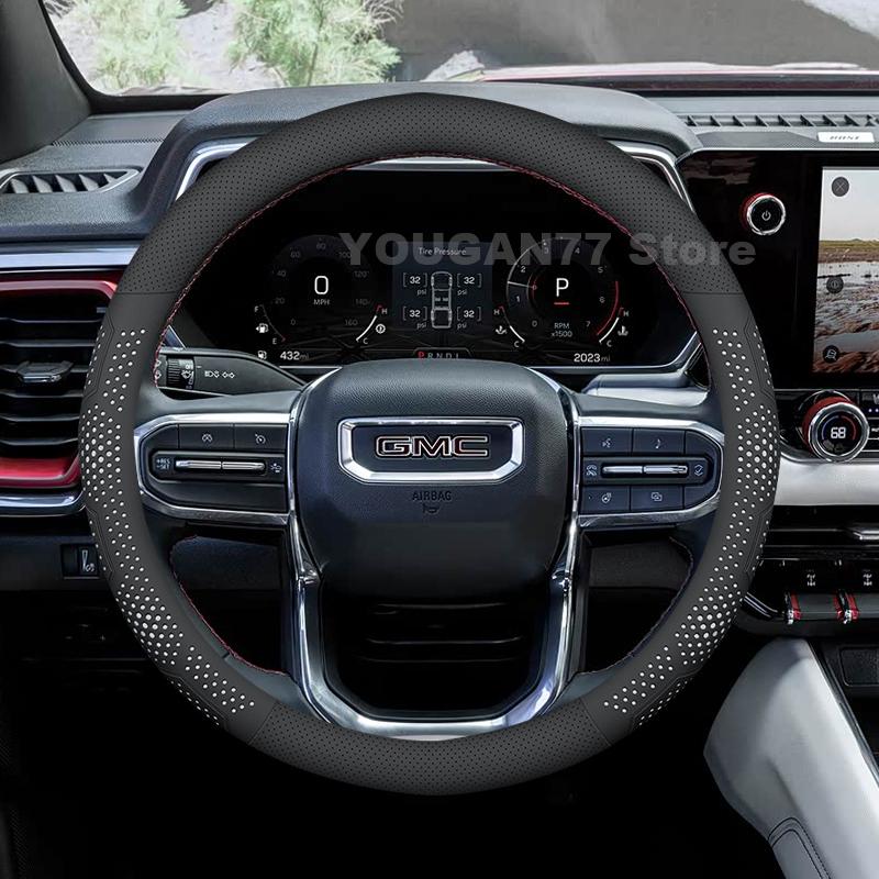 Leather Car Steering Wheel Cover For GMC Canyon AT4 Denali 2024 2015-2023 Sierra 2023 Auto Steering Wheel GMC Canyon Accessories