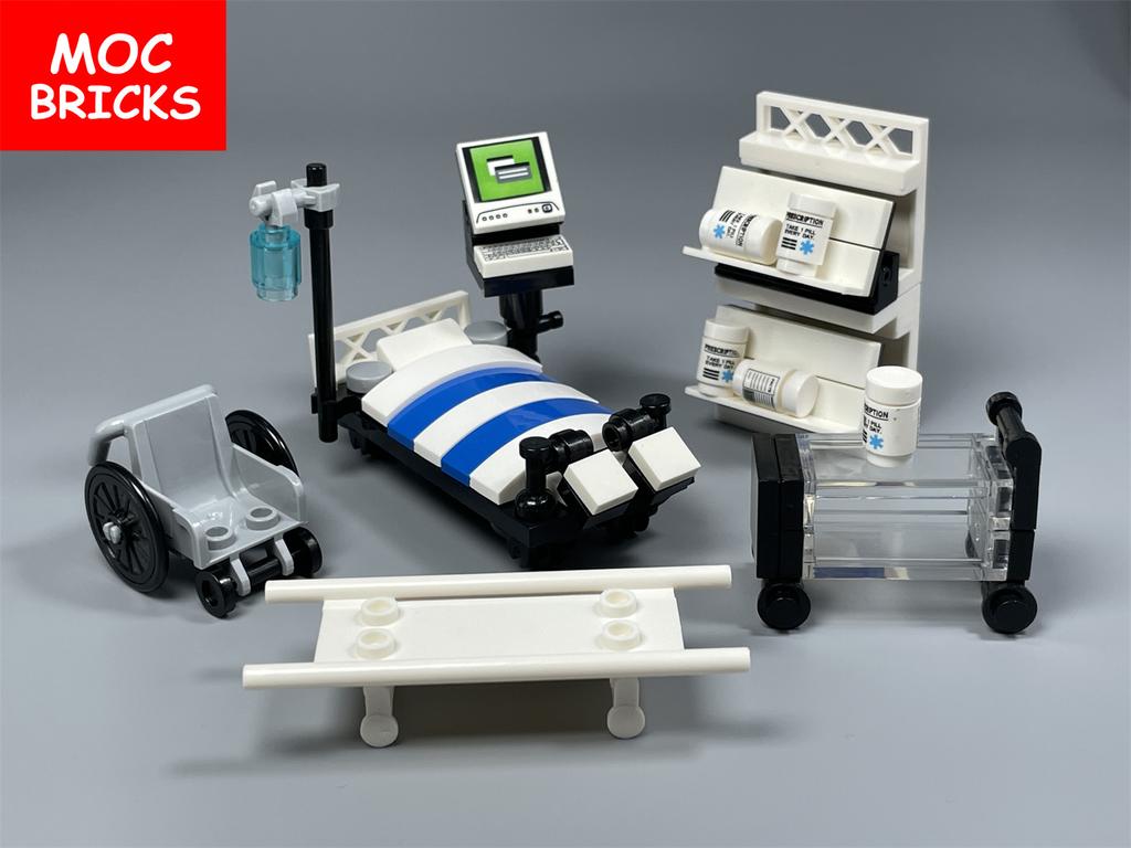 Non-Toxic Moc Bricks Operating Table Doctor Injection Syringe Hospital Emergency Medical Aid Scene Building Blocks Kids Mini Toys
