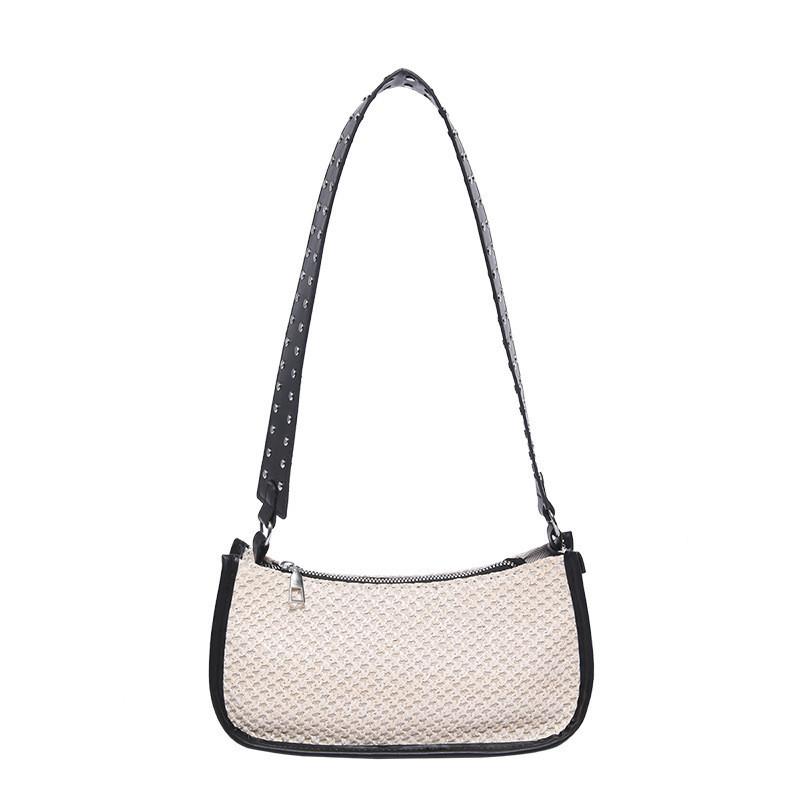 Модная летняя плетёная сумка-тоут для женщин в чёрном, хаки, белом, коричневом цветах чёрный