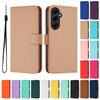Solid Color Wallet Case for Samsung Galaxy A22 A30S A32 A42 A50 A51 A52 A70 A71 A72 A73 Kickstand Card Holder Strap Phone Cover