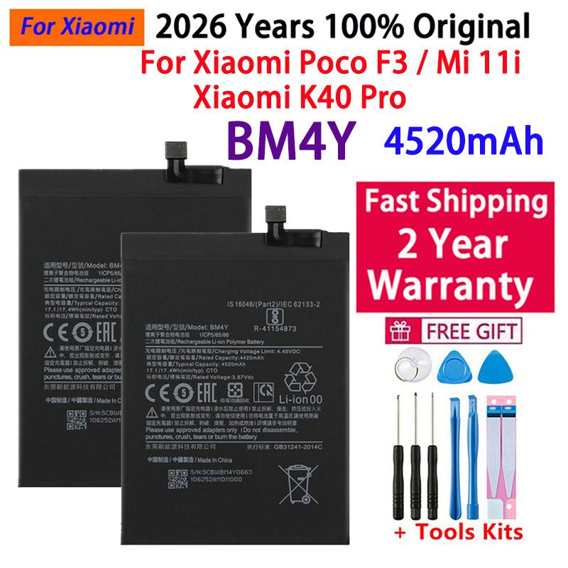 2026 Years 100% Original 4520mAh BM4Y Battery For Xiaomi Poco F3 Redmi K40 Pro K40Pro Mi 11i Batteries Bateria+Tools Fast Ship