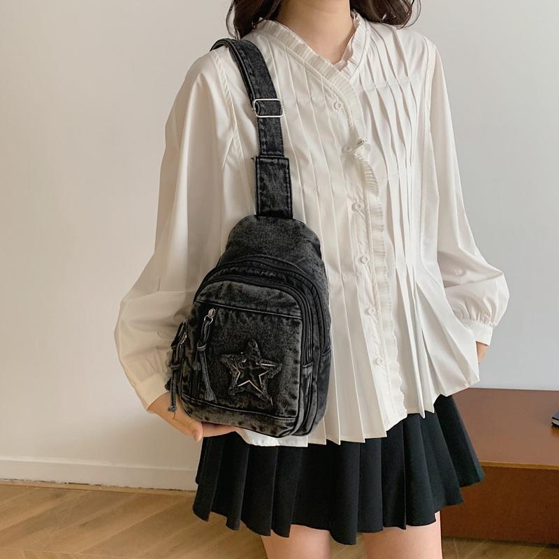 Denim Shoulder Bag Women's Large Capacity Crossbody Bag Commuter Chest Bag