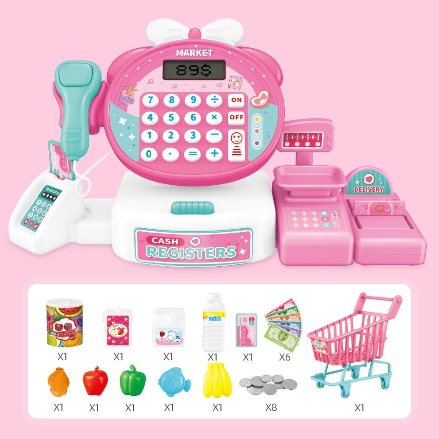 Kids Play House Food Convenience Store Cash Register Toy Simulation Supermarket Cash Register Computer Set Cartoon Girl Toy Gift