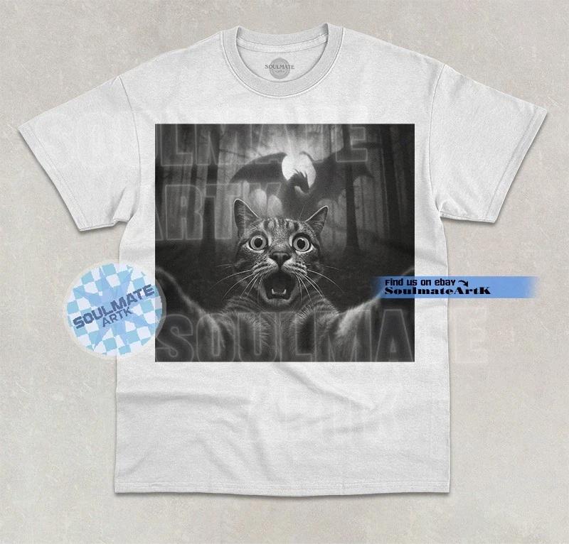 Funny Cat Selfie T- Shirt Dragon Mythical Creature Hilarious Cat Unisex Shirt S