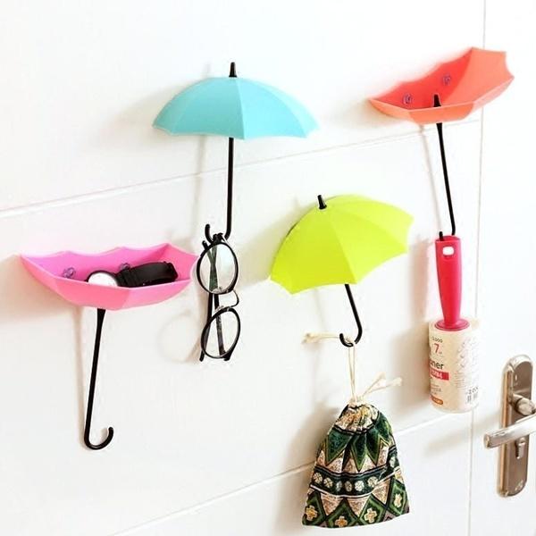 Random 3 Pcs Colorful Umbrella Wall Hook Key Hair Pin Holder Organizer Decorative Organizer