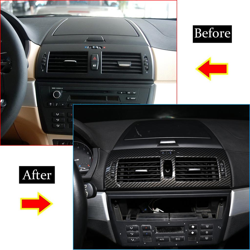 För BMW X3 E83 2006-2010 ABS Kolfiber Bil Mittkonsol Luftkonditioneringsuttag Ram Skydd Dekaler Trim Auto Tillbehör